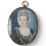 Miniature watercolour portrait on ivory, portrait of a lady, inscribed on gilt-metal surround Grafin