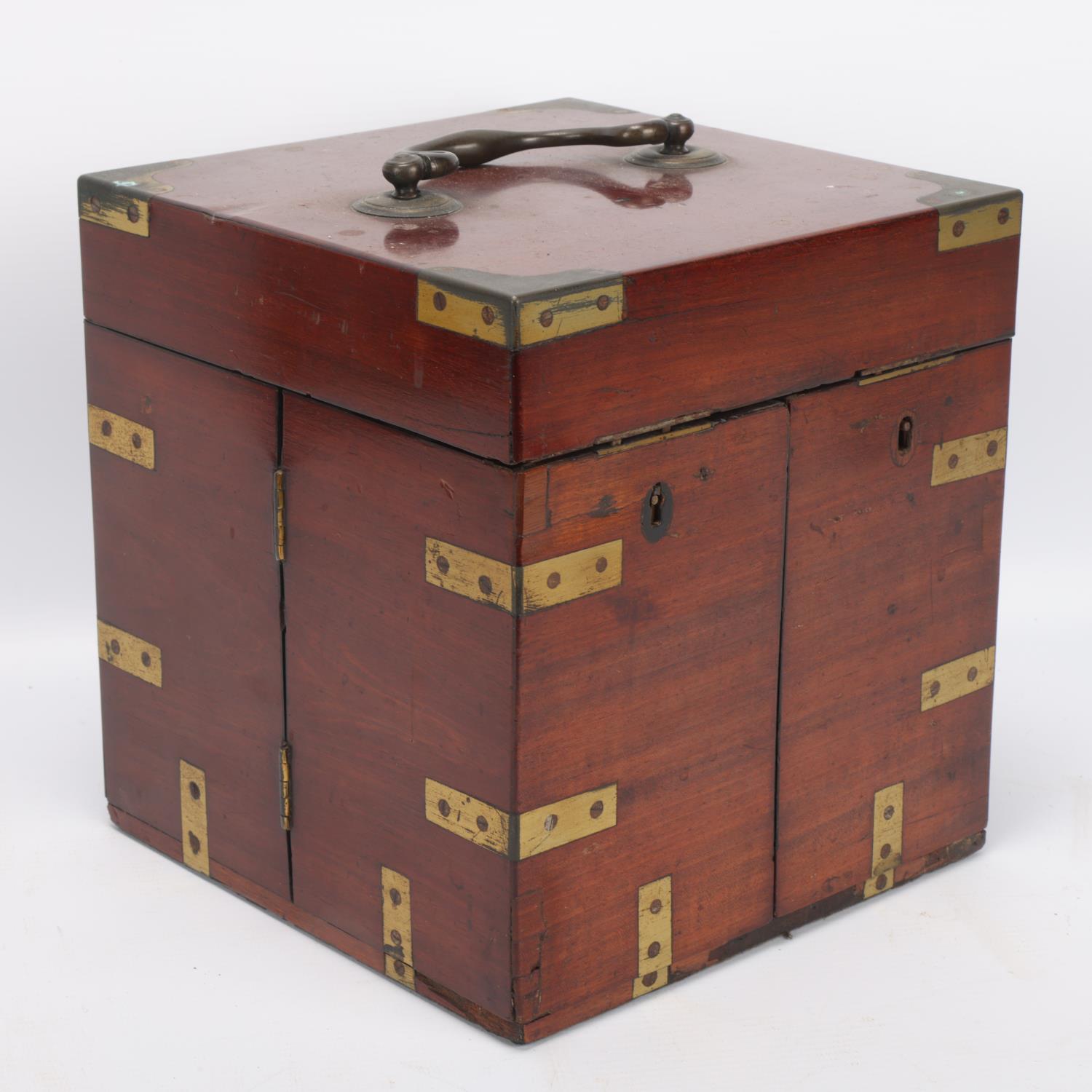 A 19th century brass-bound mahogany travelling apothecary cabinet, with hinged lid and doors opening - Image 3 of 3