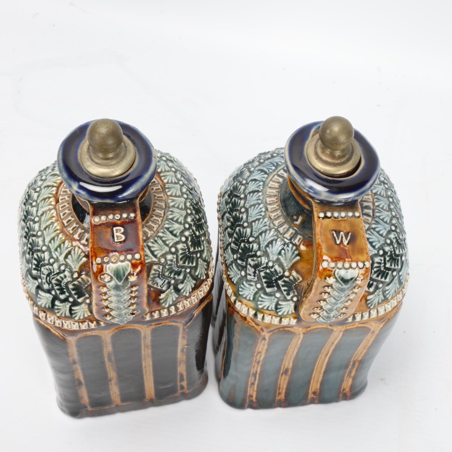 Pair of 19th century Doulton Lambeth stoneware Whisky and Brandy square section spirit flasks, - Image 2 of 3