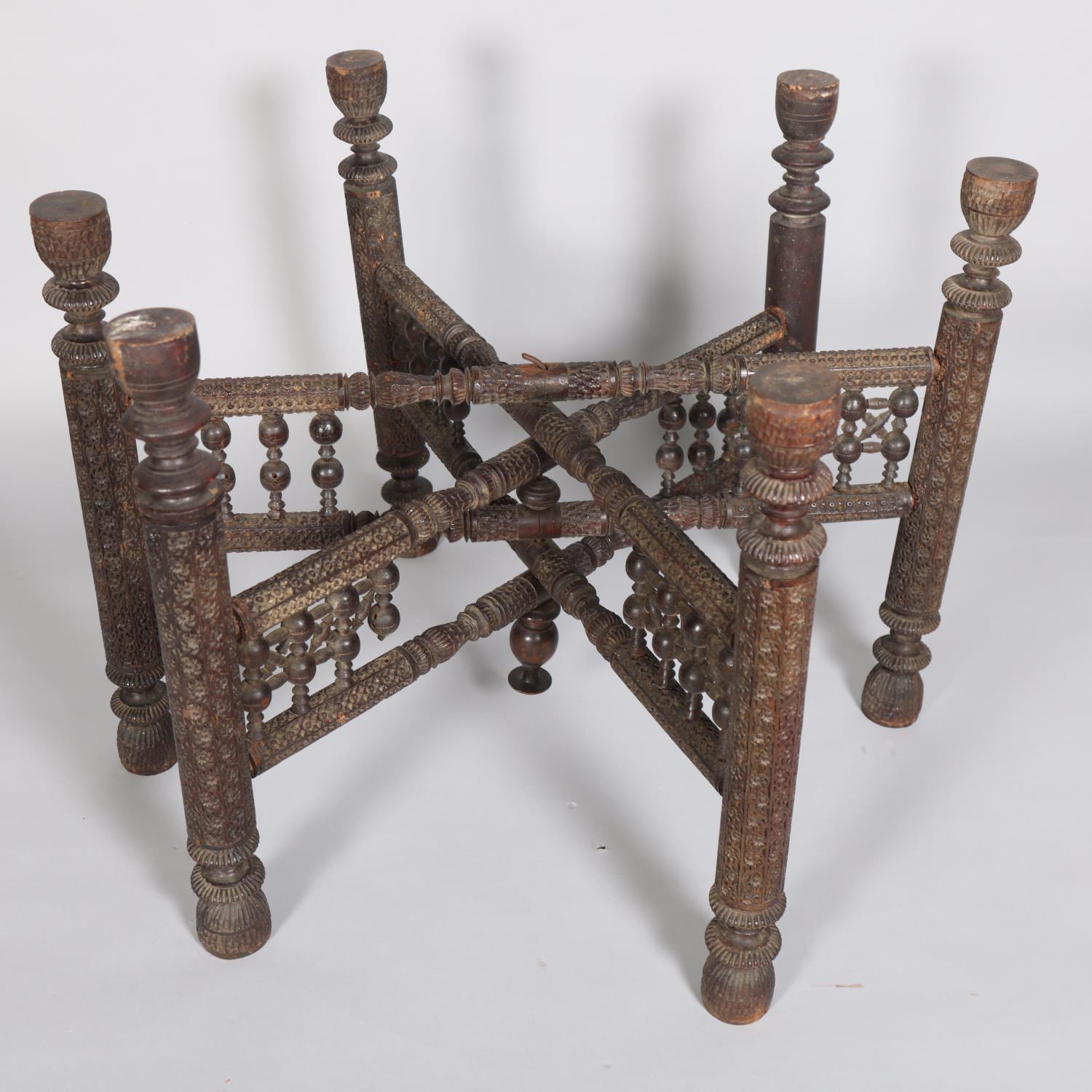 A Middle Eastern bras tray-top table, late 19th/early 20th century, with relief embossed top on - Image 3 of 3