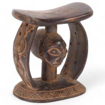 Lega carved wood Tribal headrest, Congo, height 20cm