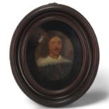Miniature oil on metal, portrait of a man wearing a lace collar, probably 18th century, unsigned, in