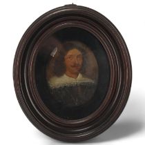 Miniature oil on metal, portrait of a man wearing a lace collar, probably 18th century, unsigned, in