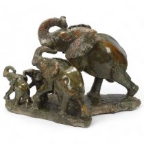 African verdite stone elephant sculpture, carved from a single piece of stone, length approx 55cm