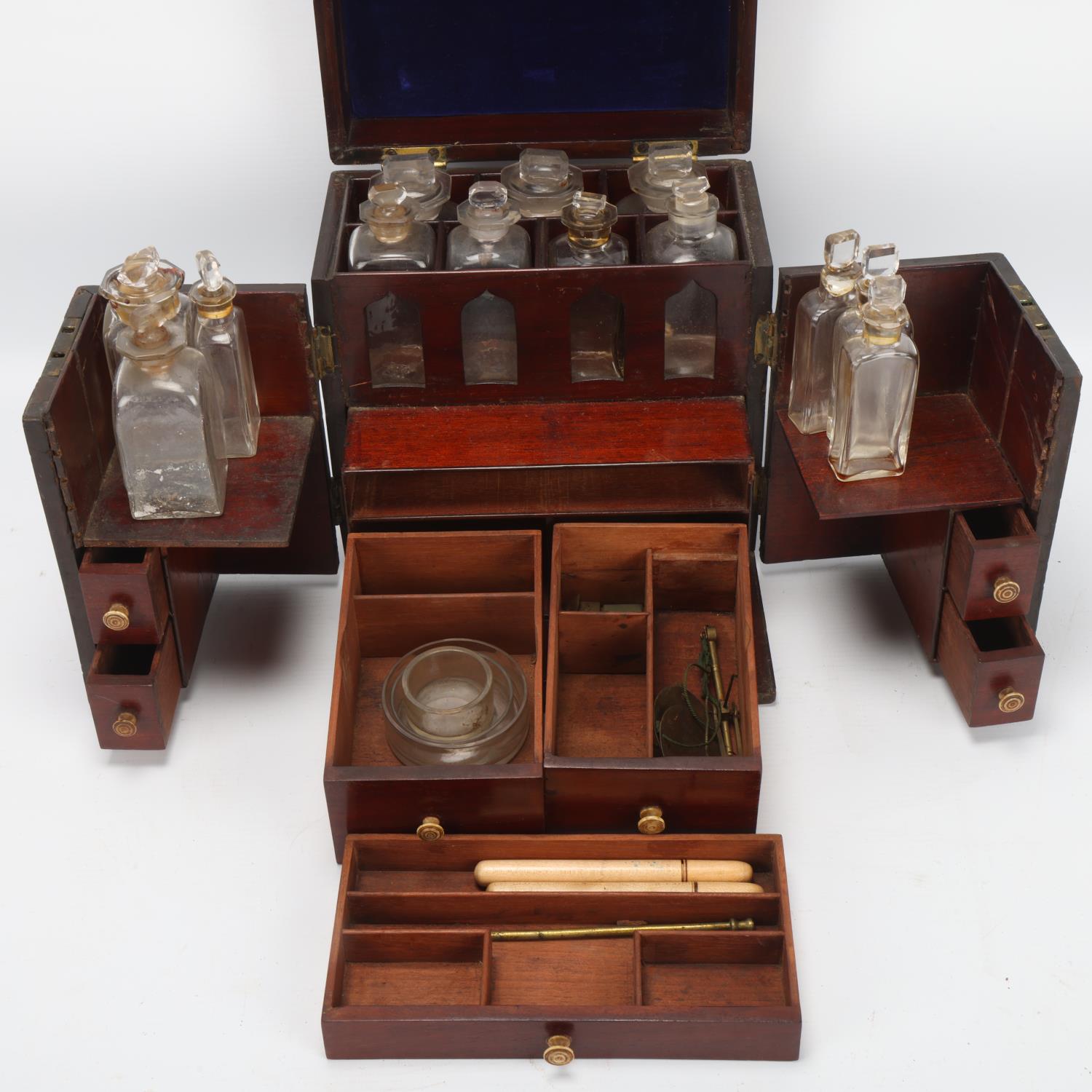 A 19th century brass-bound mahogany travelling apothecary cabinet, with hinged lid and doors opening - Image 2 of 3