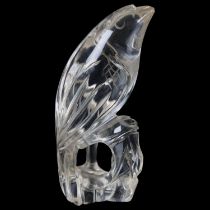 A carved rock crystal exotic bird, height 10cm Good condition, no chips or cracks