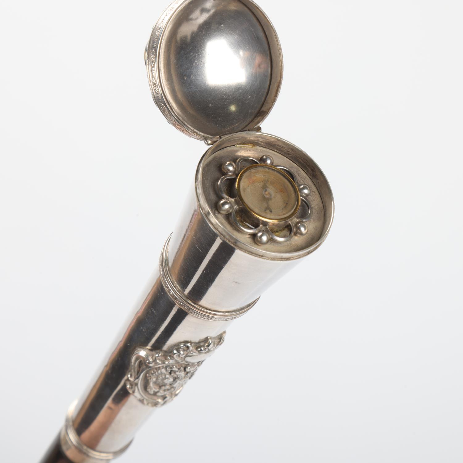 A 19th century Russian silver-handled combination sword stick, the relief moulded hinged lid - Image 2 of 6