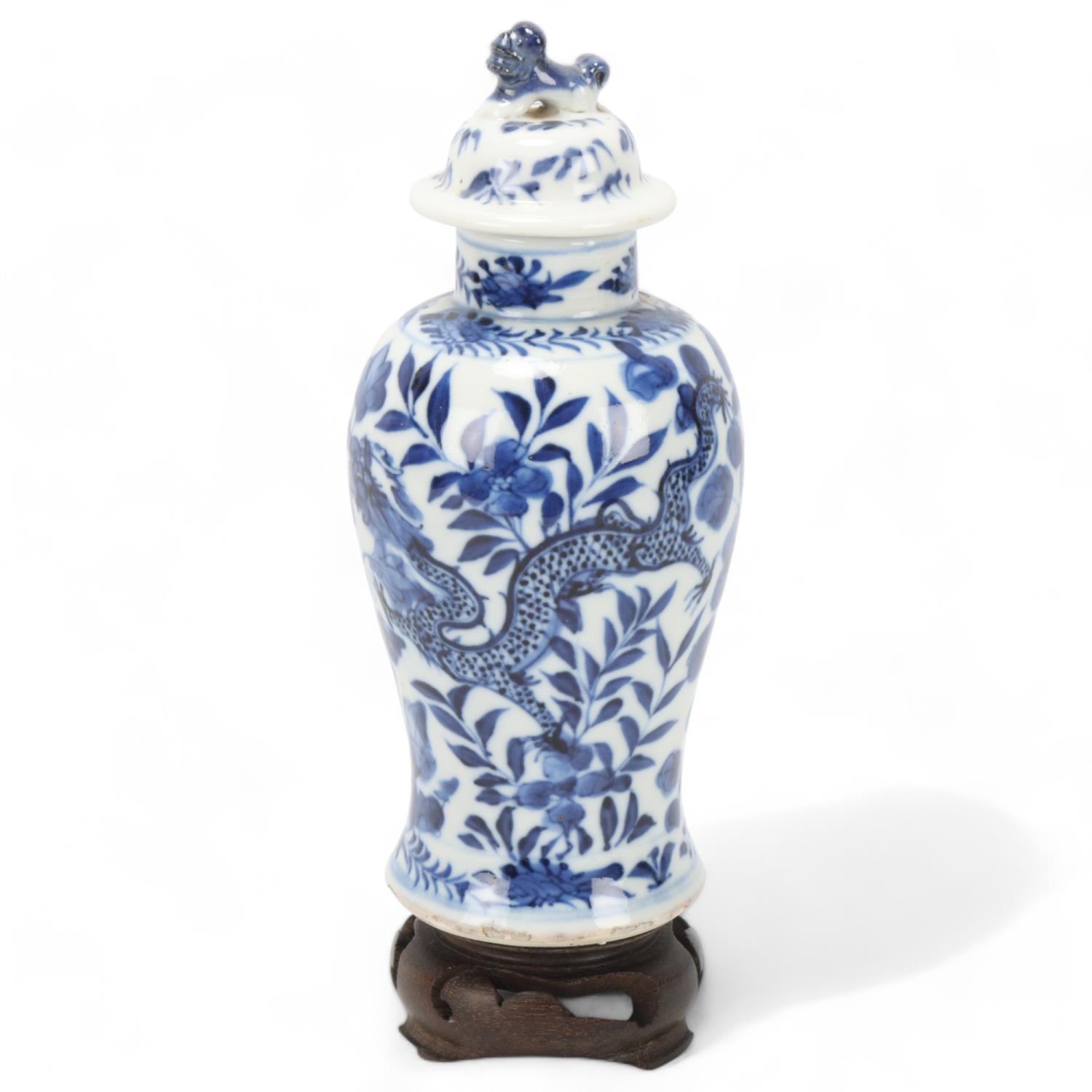 Chinese blue and white porcelain jar and cover, dragon decoration, 4-character mark, overall