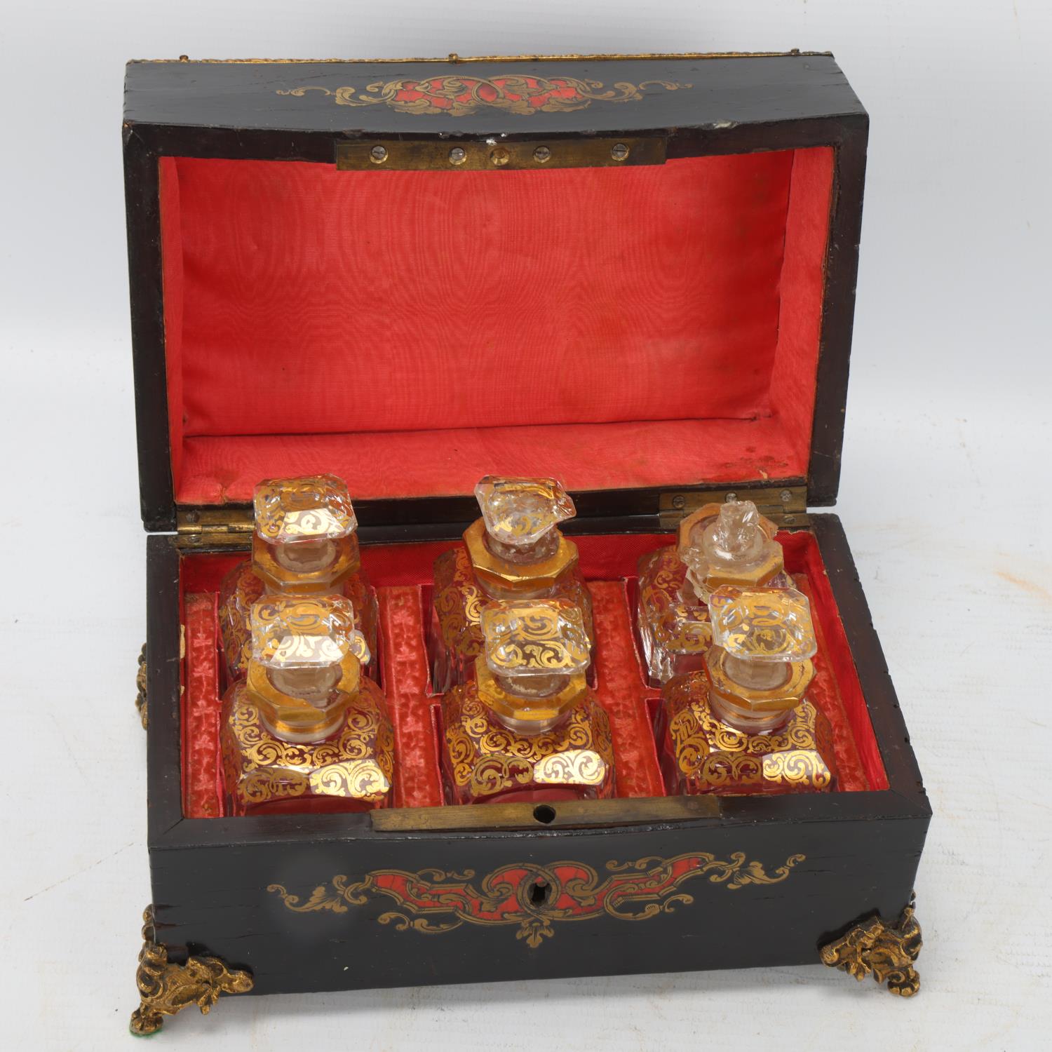 A French 19th century tortoiseshell and brass marquetry inlaid perfume bottle cabinet, containing - Image 2 of 3