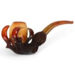 A large Meerschaum pipe in the form of an eagle's claw, original silk-lined leather case Used