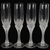 House of Faberge, set of 4 glass champagne flutes with frosted stems, height 25.5cm Good