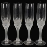 House of Faberge, set of 4 glass champagne flutes with frosted stems, height 25.5cm Good