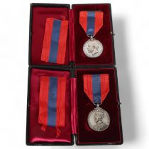 2 George V medals for Faithful Service, cased