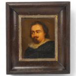 18th century miniature oil on wood panel, portrait of a gentleman wearing a ruff, unsigned,