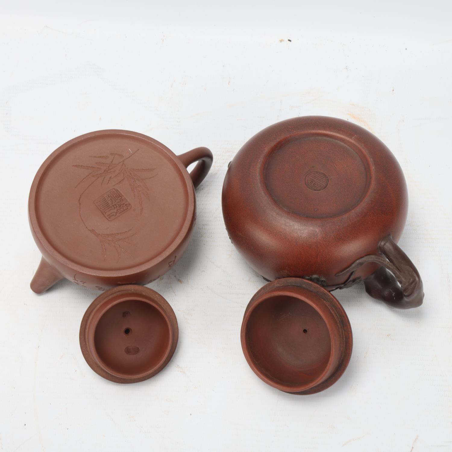 A Chinese Yixing style teapot with monkey knop, character marks to base and sides, height 12cm - Image 3 of 3