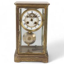 A 19th century French 4-glass regulator clock, gilt-brass case with bevel-glass panels, 8-day