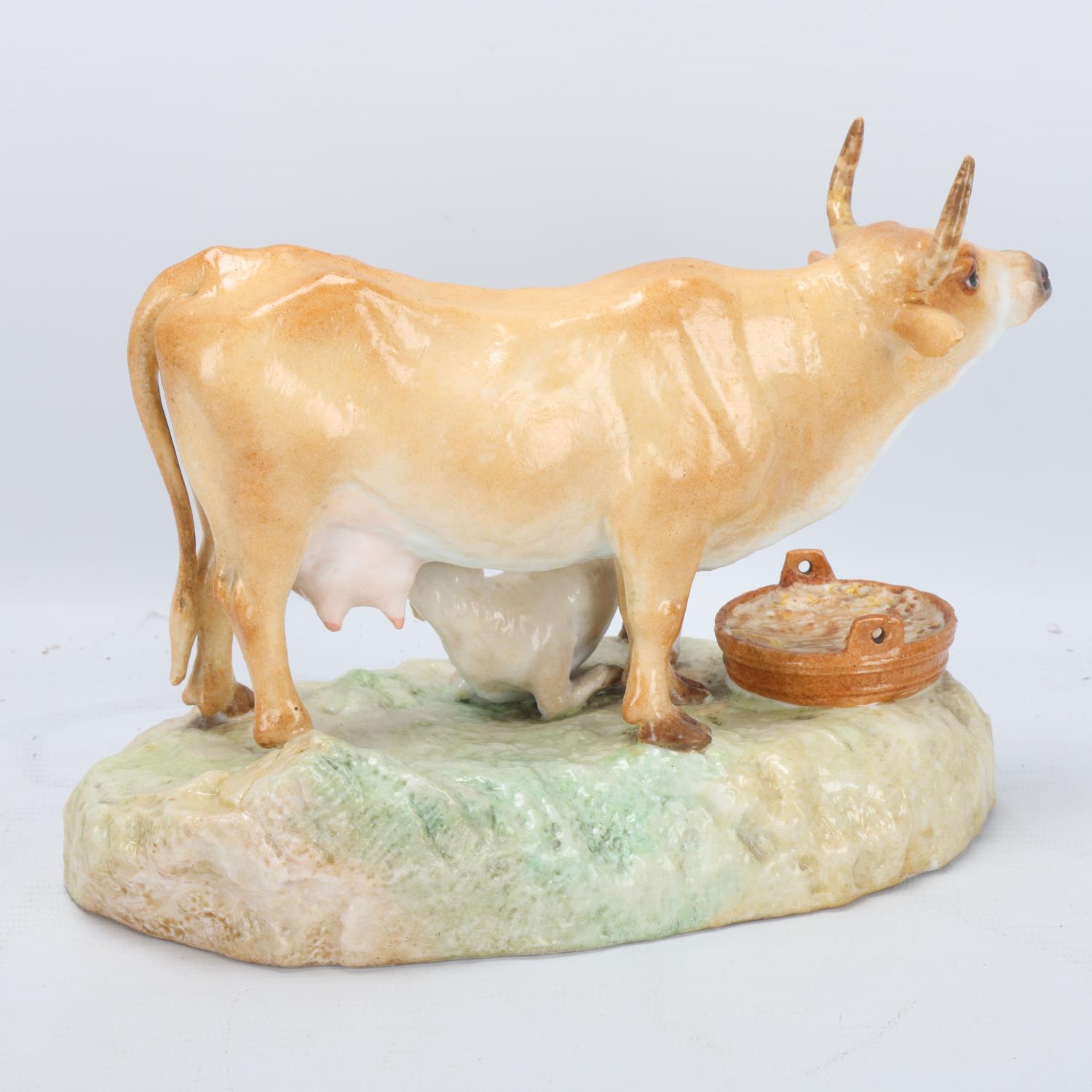Meissen porcelain cow and calf, length 20.5cm Horn tips probably professionally restored - Image 3 of 3