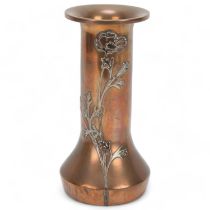 Otto Heintz, American Arts and Crafts vase, sterling silver on bronze for Heintz Art Metal Shop,