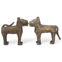 A pair of African bronze leopard figures, probably 19th century, length approx 30cm, height 26cm