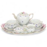 Herend Porcelain, hand painted and gilded tea-for-two set on matching tray, tray length 40cm All