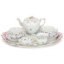 Herend Porcelain, hand painted and gilded tea-for-two set on matching tray, tray length 40cm All