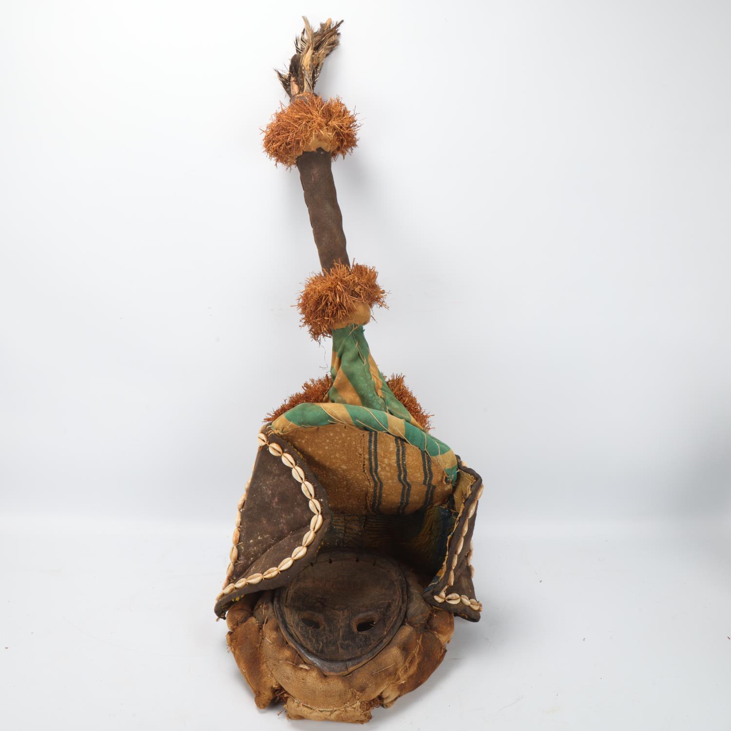 African Dan mask headdress, with fabric and shell mount, Ivory Coast - Image 3 of 3