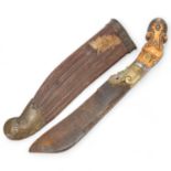 A Sri Lanka ceremonial knife (Piha Kaetta), with carved handle and brass-mounted carved wood