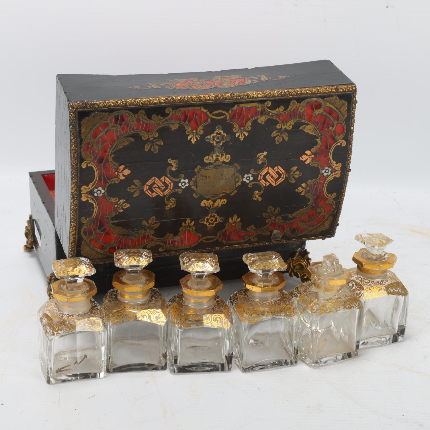 A French 19th century tortoiseshell and brass marquetry inlaid perfume bottle cabinet, containing - Image 3 of 3