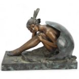 After Bruno Zach (Austrian 1891 - 1935), Cholestrol, two-colour patinated bronze sculpture, length