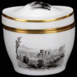 Royal Worcester miniature oval box, transfer printed design of cathedrals and country houses, serial