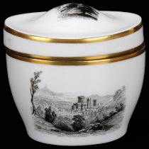 Royal Worcester miniature oval box, transfer printed design of cathedrals and country houses, serial