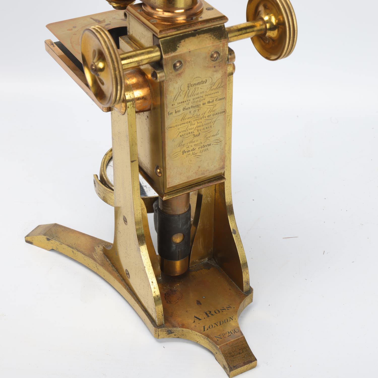 A good quality 19th century brass microscope, by A Ross of London, no. 260, brass lenses and - Image 2 of 3