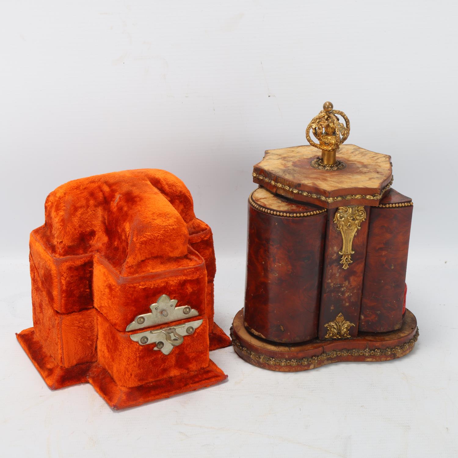 A French walnut and brass-mounted perfume bottle cabinet, containing 3 rotating compartments, each - Image 2 of 3