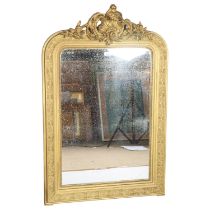19th century gilt-gesso framed wall mirror, with acanthus pediment, overall height 120cm