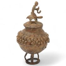 Dogon Tribal metal tobacco jar and cover, Mali, height 25cm