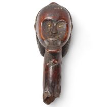 African Tribal Fang carved wood head fragment, Gabon, length 35cm