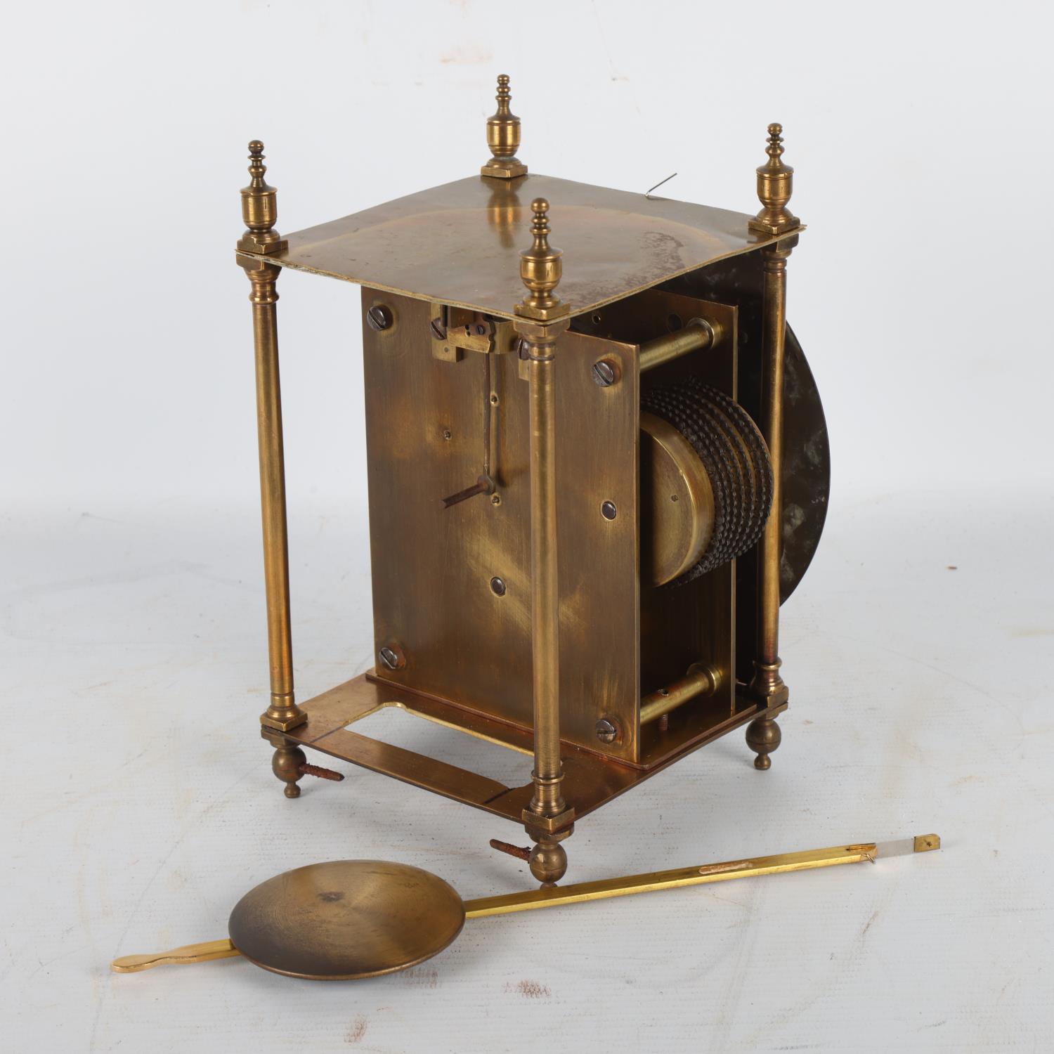 A brass lantern clock, 8-day chain driven single fusee movement, height 21cm, with pendulum - Image 3 of 3