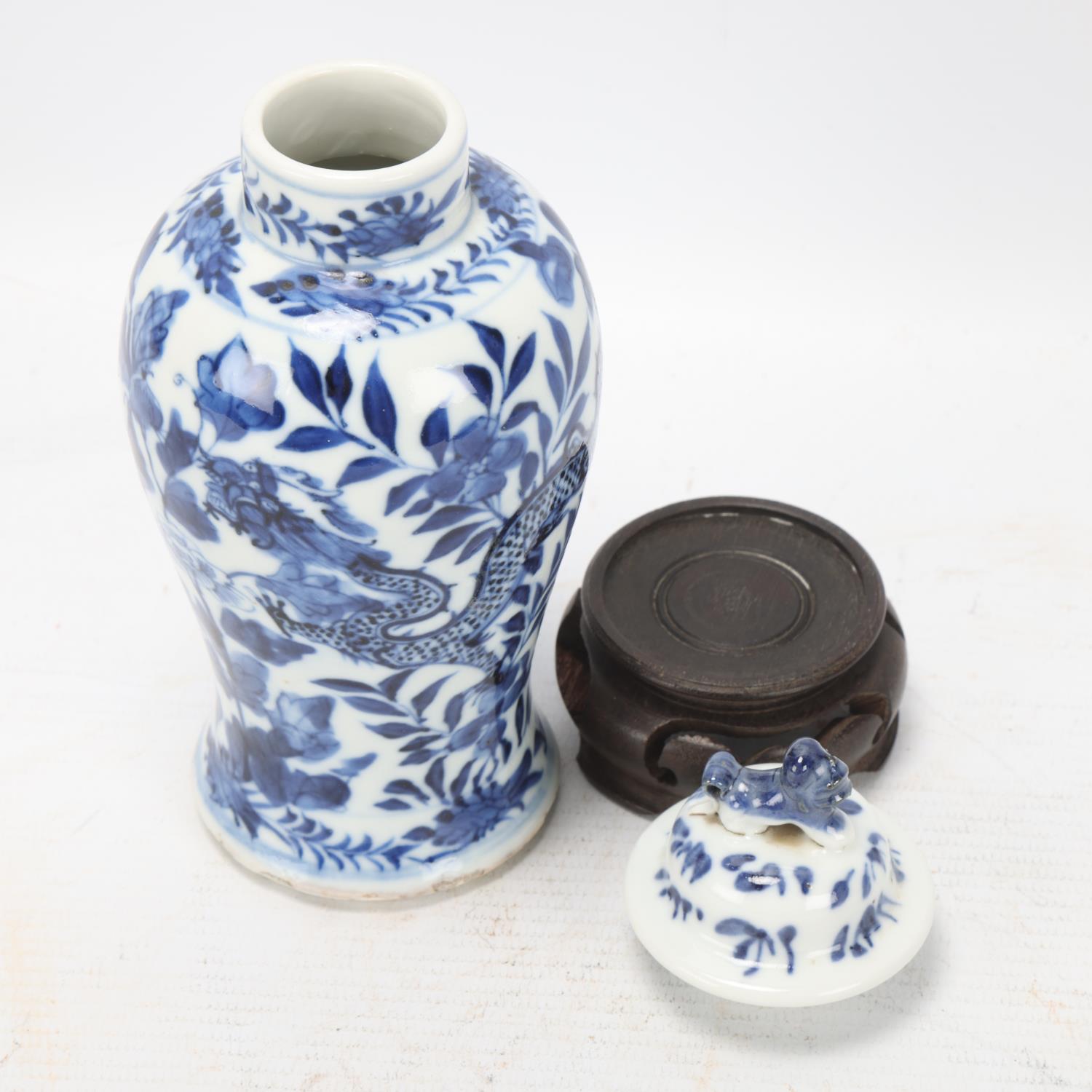 Chinese blue and white porcelain jar and cover, dragon decoration, 4-character mark, overall - Image 3 of 3