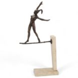 Sir James Osborne (1940 - 1992), girl on a tightrope, bronze sculpture on marble base, height 62cm