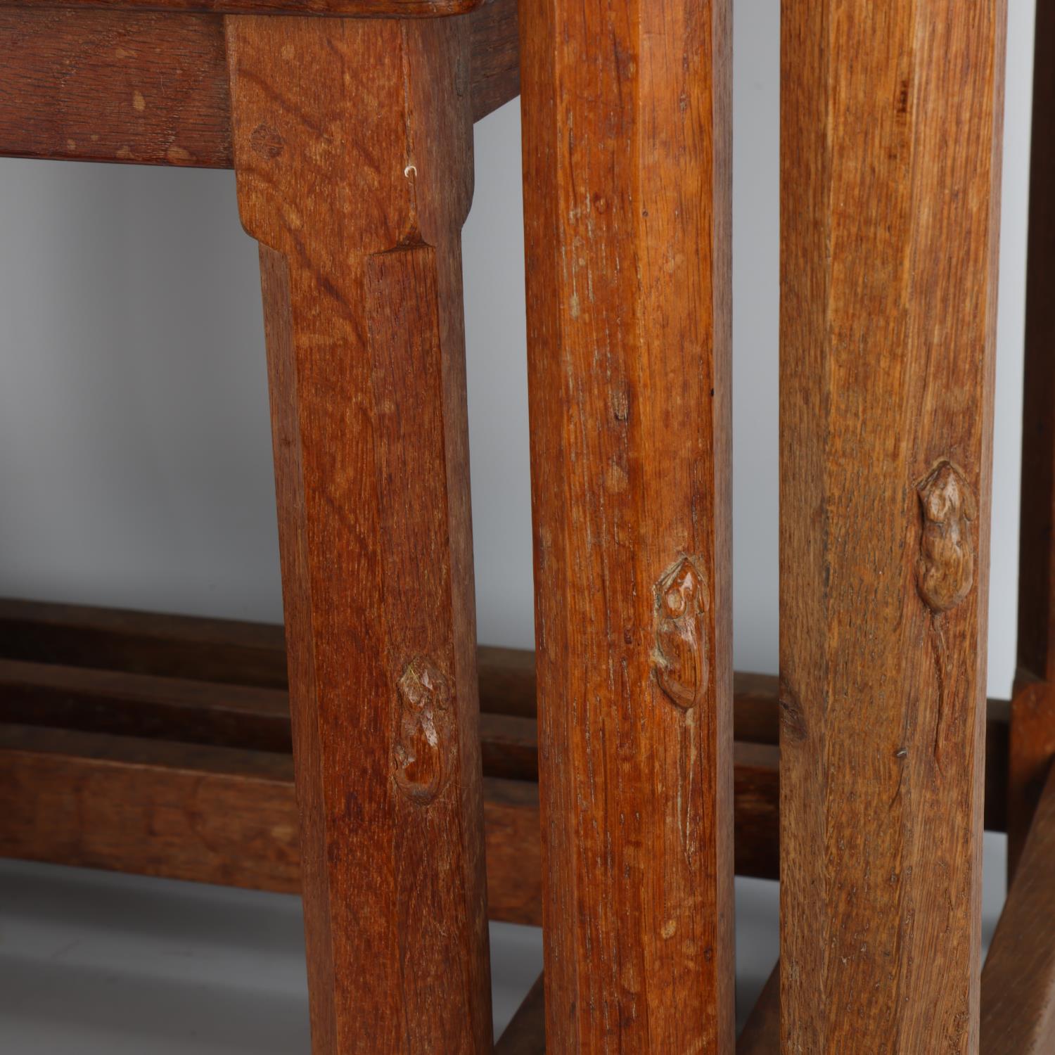 Robert Mouseman Thompson, nest of 3 rectangular oak tables, probably circa 1950s, chamfered square - Image 2 of 3