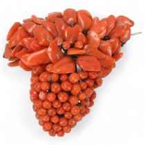 A 19th century coral brooch in the form of a bunch of grapes, height 5cm Good condition, no damage