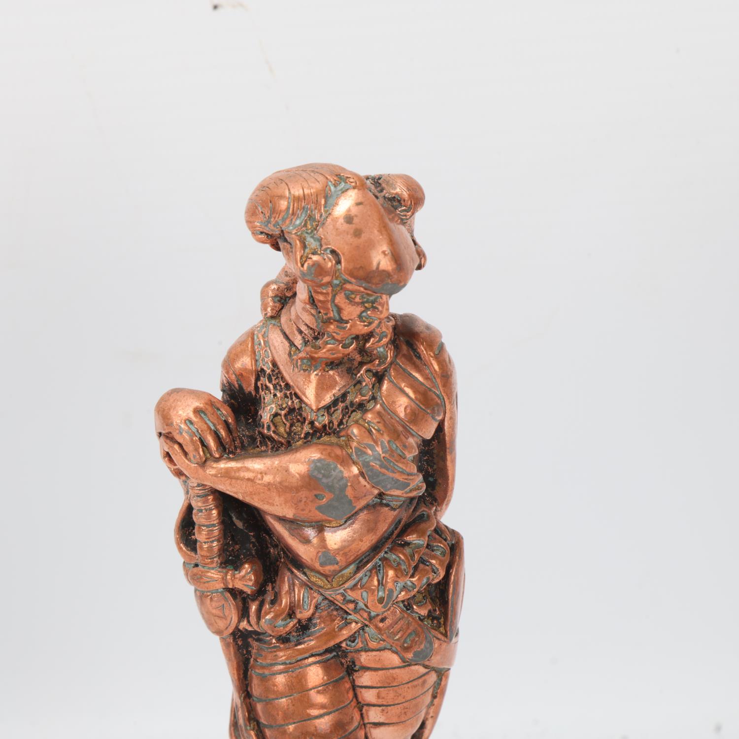 A 19th century copper on solid cast lead figure of a knight, on cast-brass base, unsigned, height - Image 3 of 3