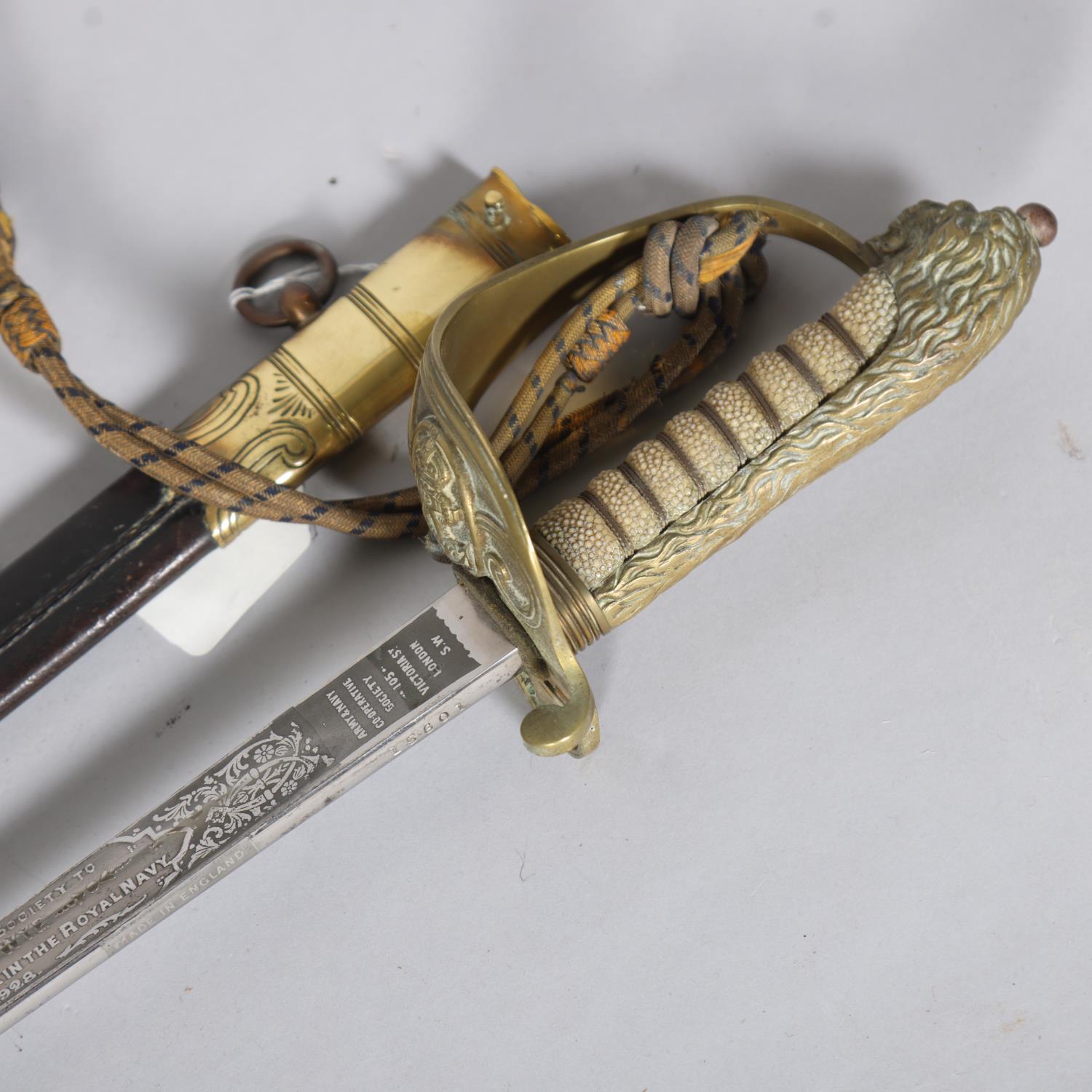 Royal Navy Officer's dress sword, with shagreen and brass hilt, Army & Navy Cooperative Society - Image 3 of 3