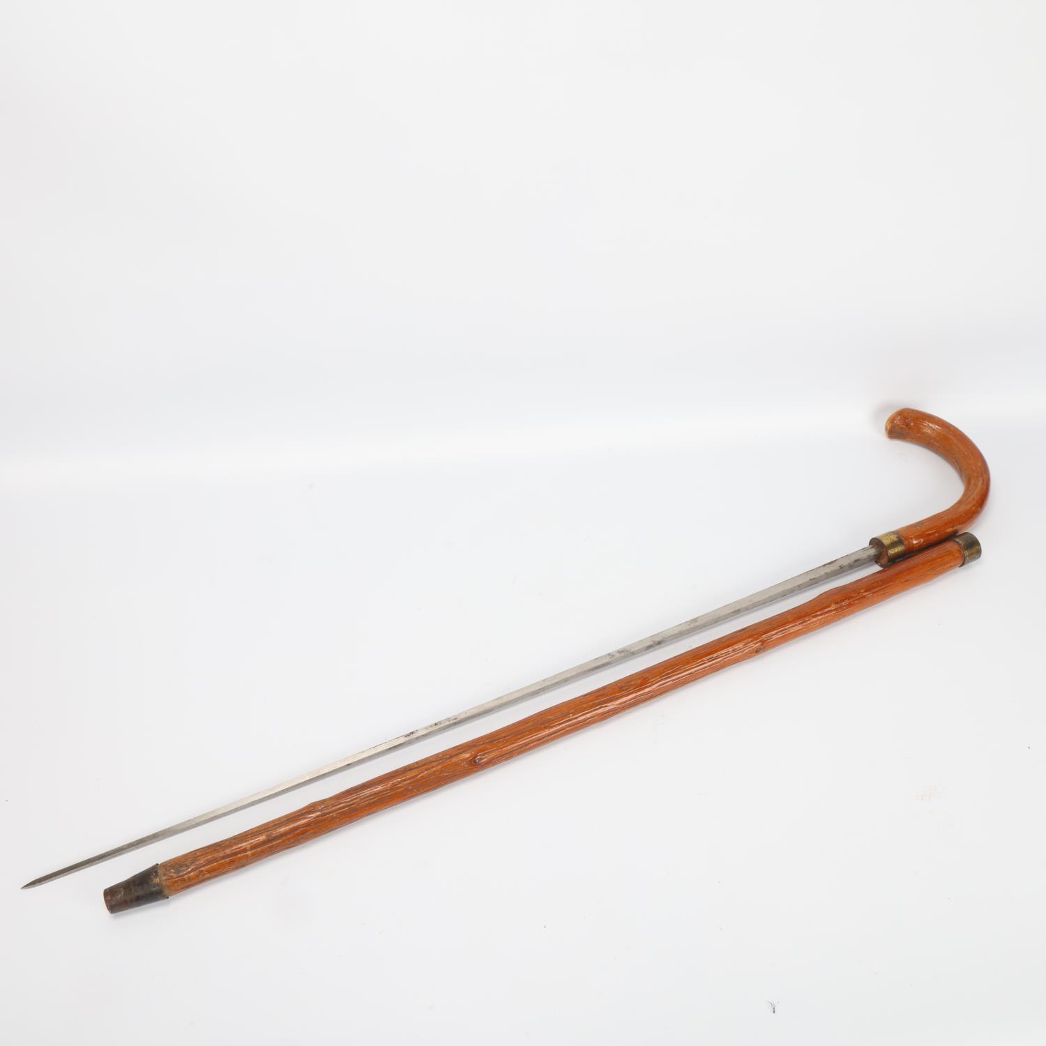 19th century bamboo sword stick with curved handle, square section blade stamped Mole Birmingham, - Image 3 of 3
