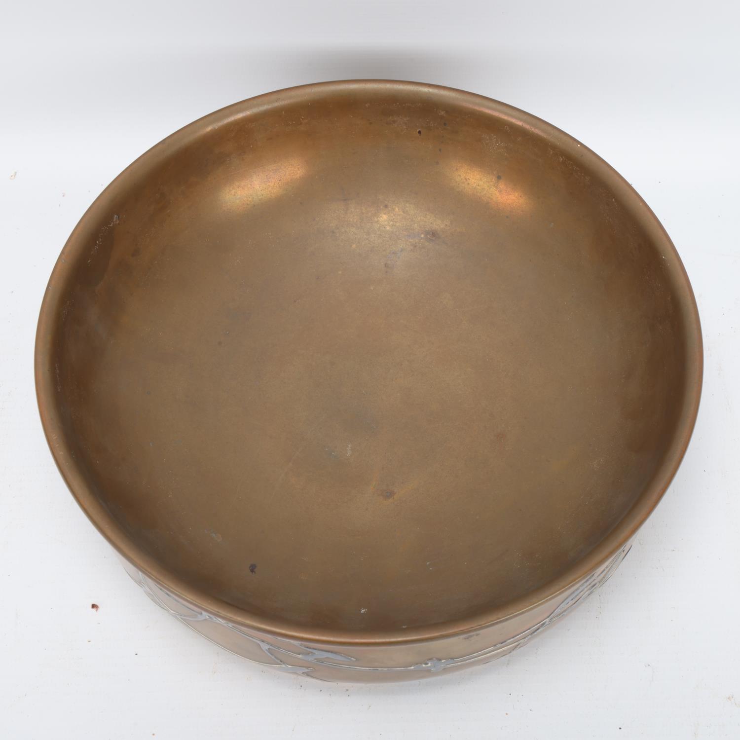Otto Heintz, American Arts and Crafts bowl, sterling silver on bronze for Heintz Art Metal Shop, - Image 2 of 3