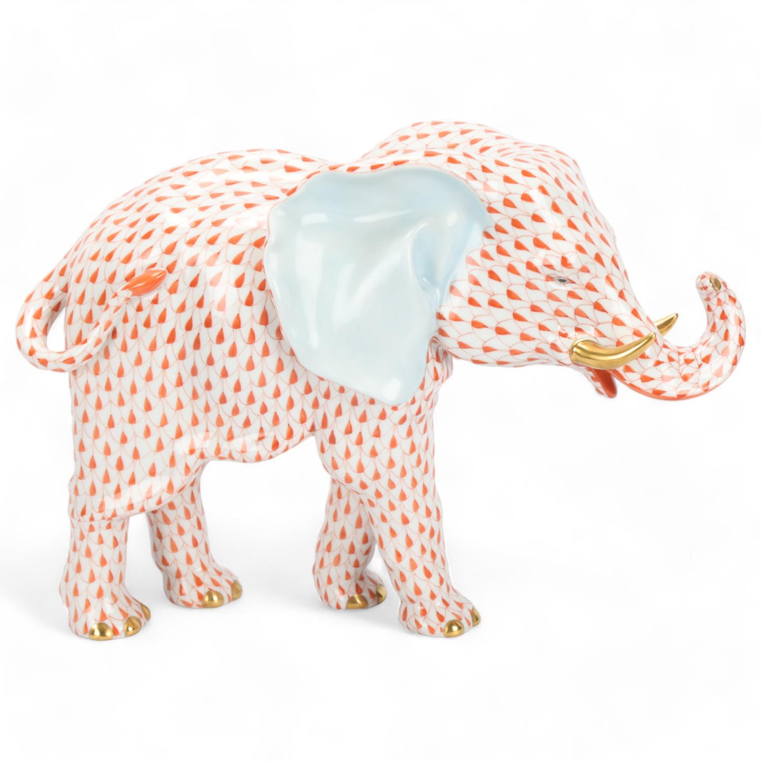 Herend Porcelain, large hand painted and gilded elephant, length approx 35cm, height 25cm Perfect