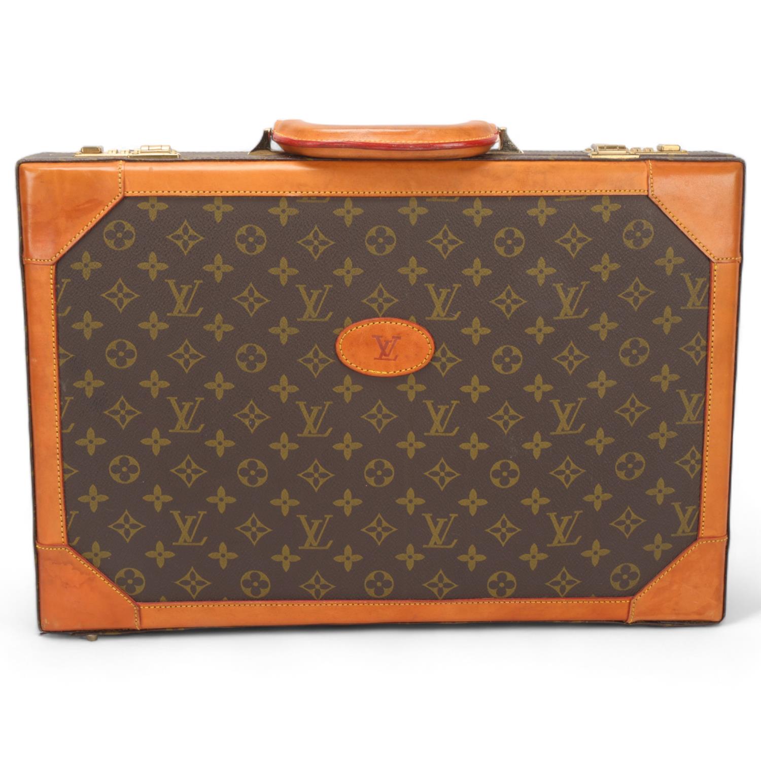 LOUIS VUITTON - leather-bound monogram briefcase, with Gagiva combination locks, 45cm x 30cm x 8cm