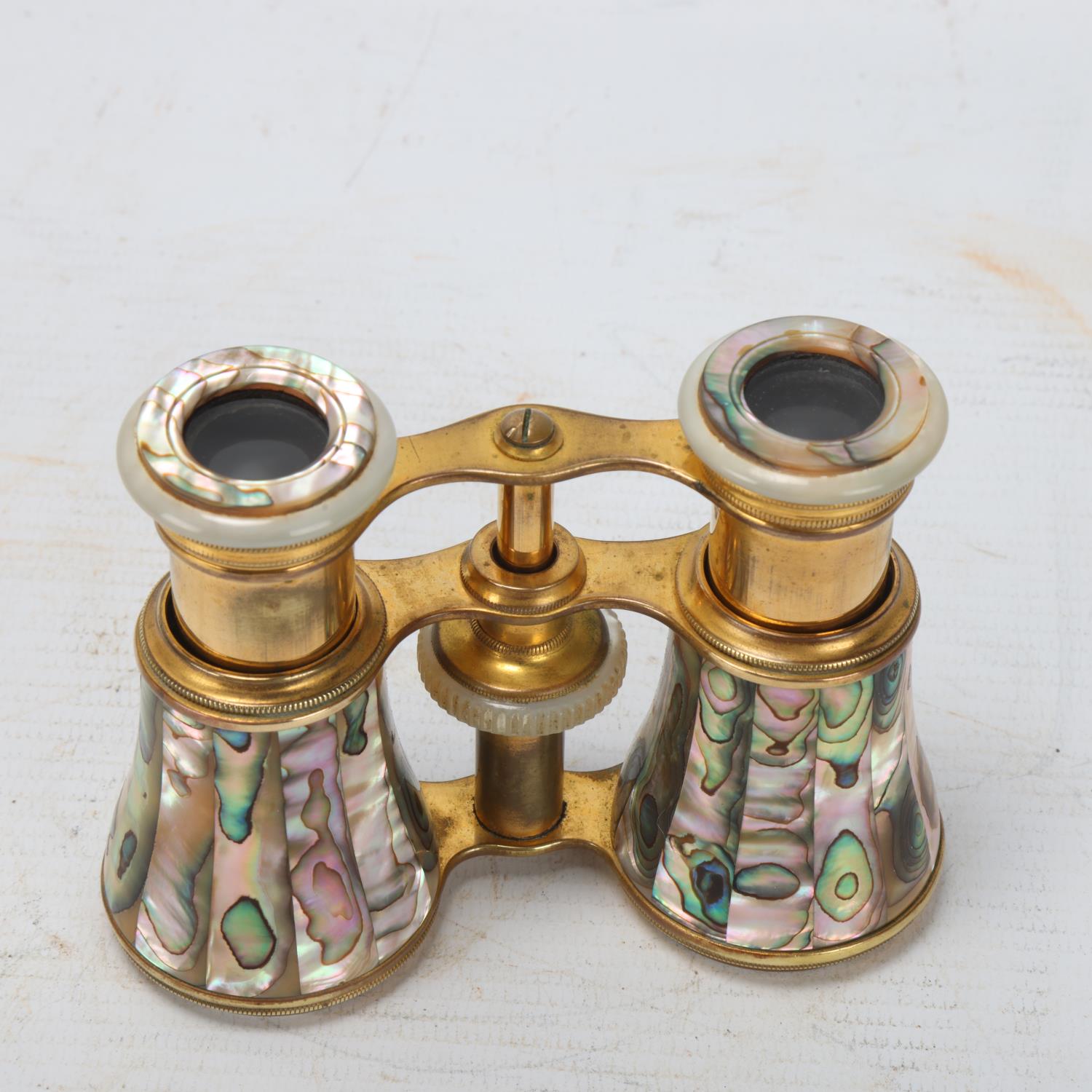 Pair of 19th century gilt-brass and abalone opera glasses Good condition, no damage - Image 2 of 3