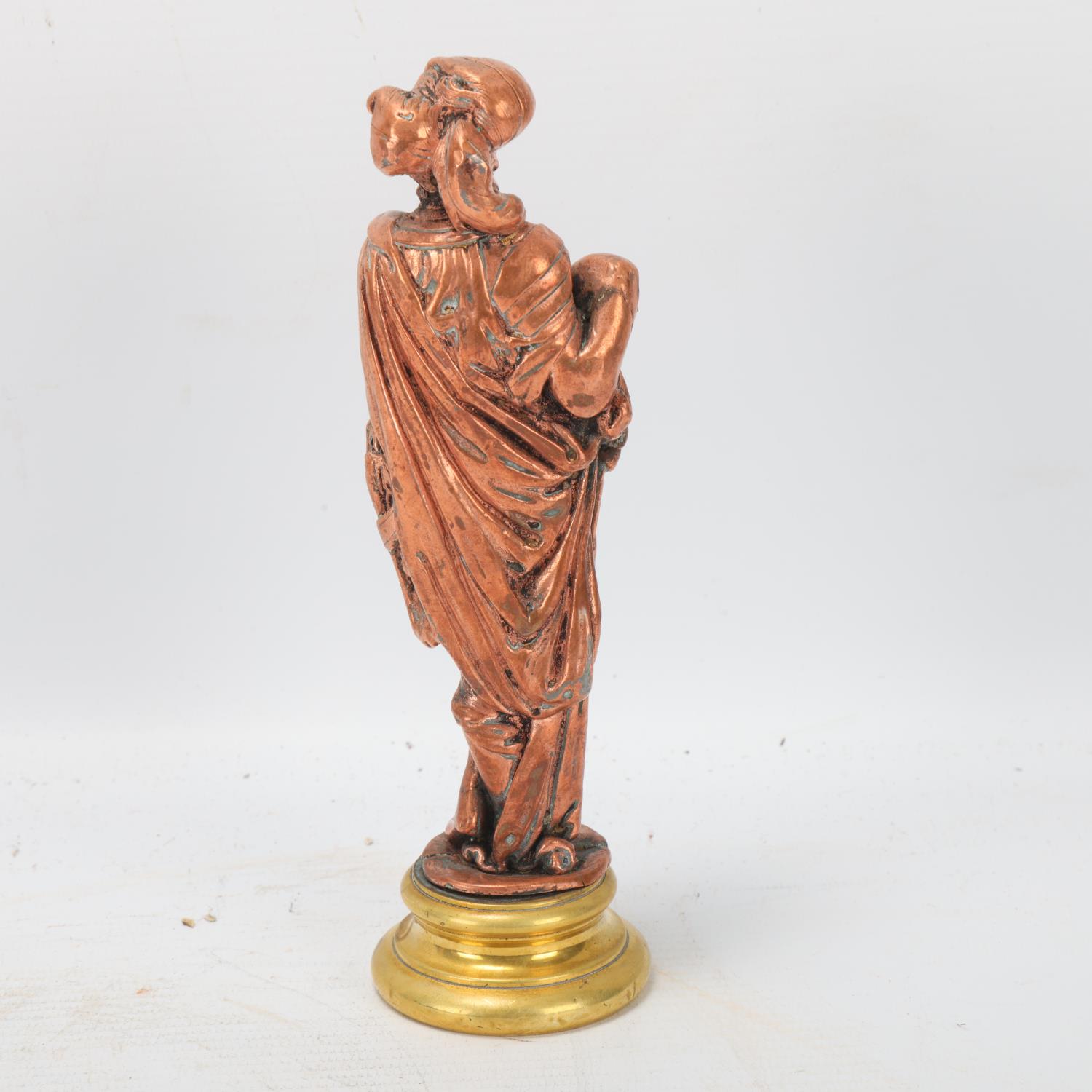 A 19th century copper on solid cast lead figure of a knight, on cast-brass base, unsigned, height - Image 2 of 3