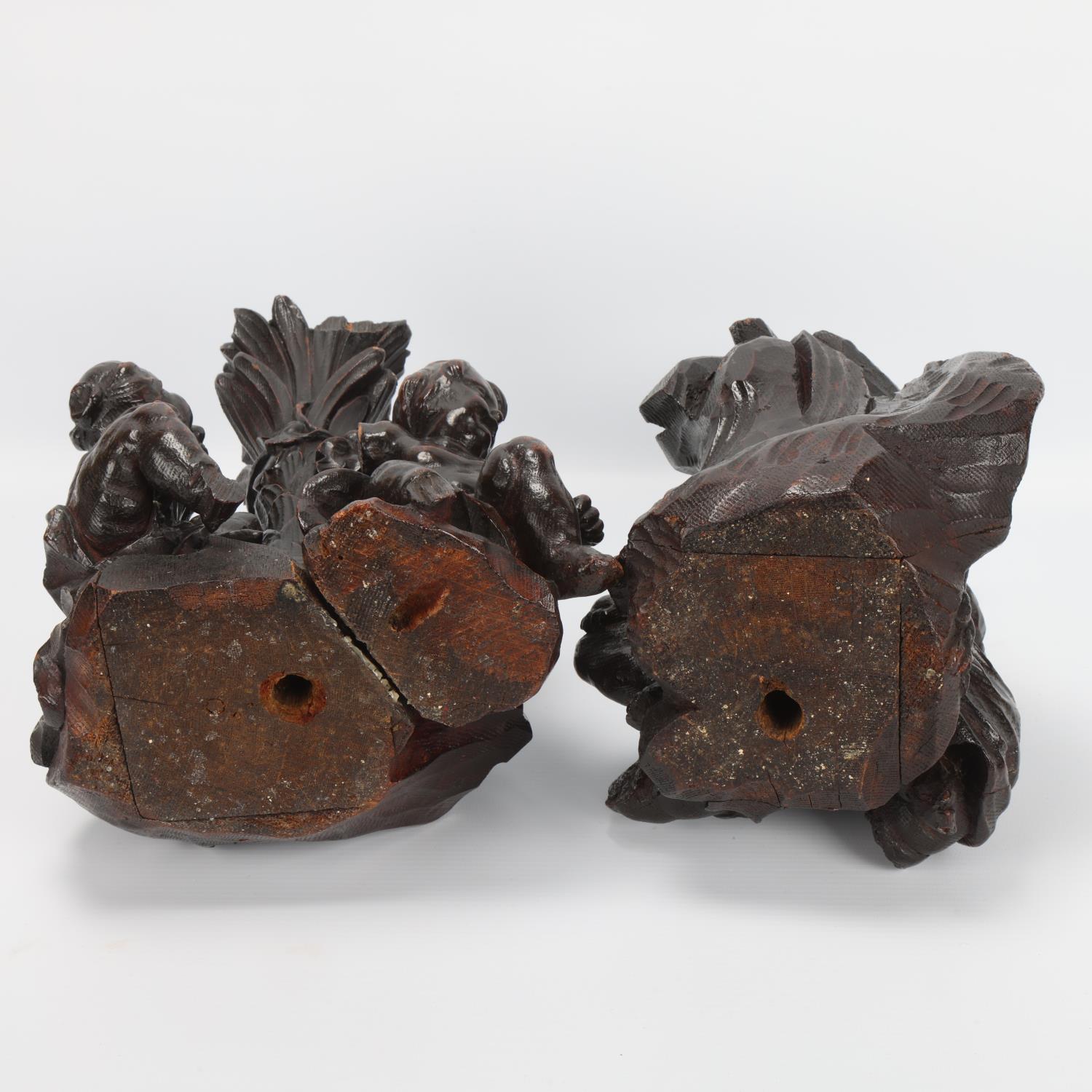 Pair of Antique carved wood newel posts converted to candle holders, each decorated with Classical - Image 3 of 3